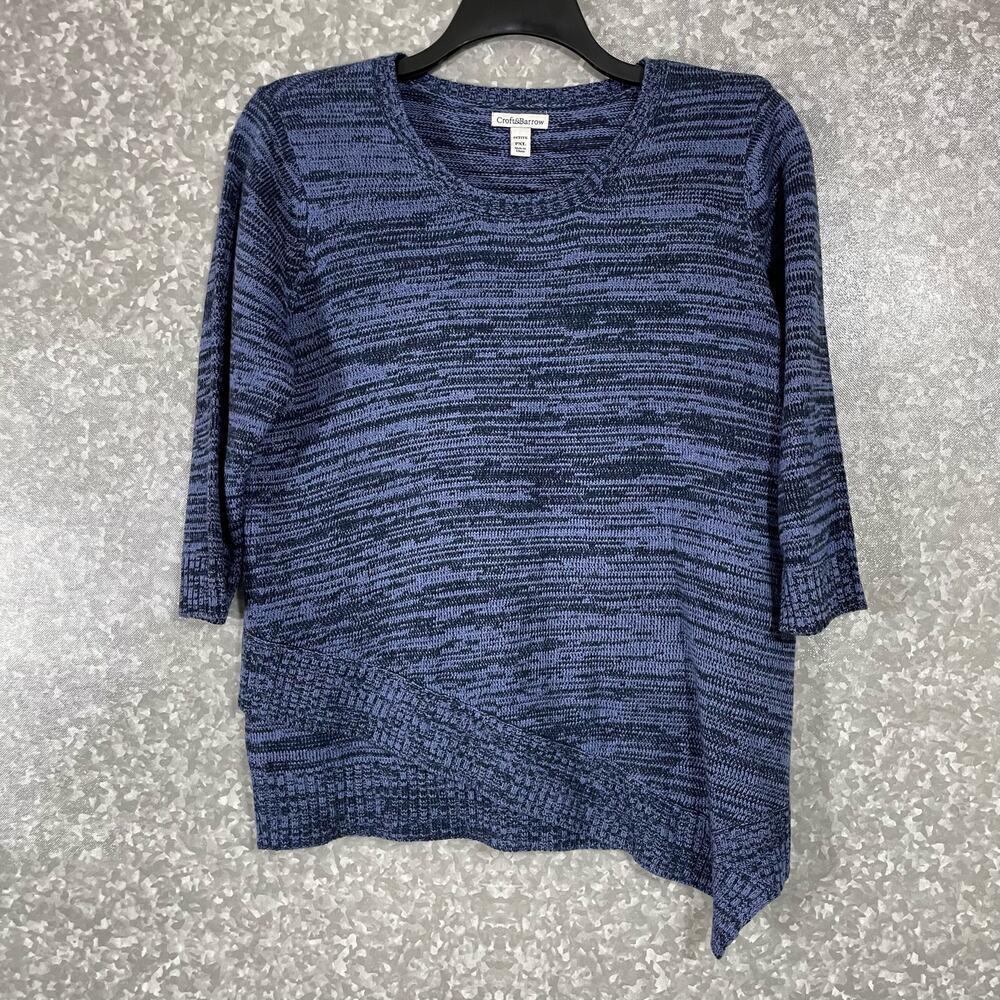Croft & Barrow Blue Marled Asymmetrical Hem Sweater - Size PXL - 3/4 Sleeves